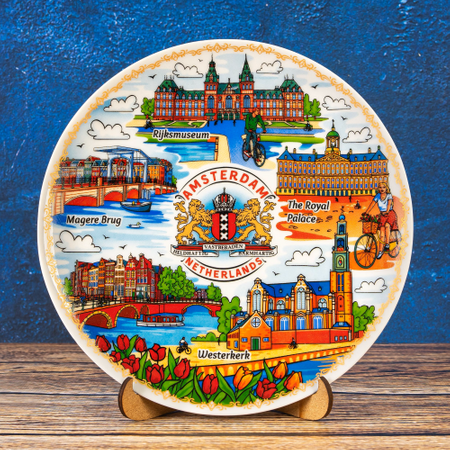 Amsterdam pamiątkowy talerz 20 cm - dekoracyjny porcelanowy talerz na ścianę z holenderskimi motywami NLD-MT-005