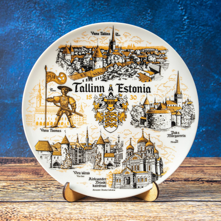 Tallinński Talerz Pamiątkowy - Dekoracyjny Talerz Porcelanowy 20 cm - Estońska Pamiątka na Ścianę EE-MT-004