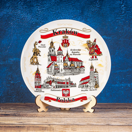 Kraków Talerz Pamiątkowy - Kolorowy Dekoracyjny Talerz Porcelanowy 20 cm - Polska Pamiątka na Ścianę POL-MT-080