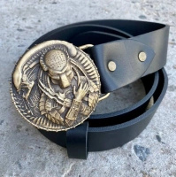 Men’s Black Leather Belt with Brass Alien vs Predator Buckle BB40
