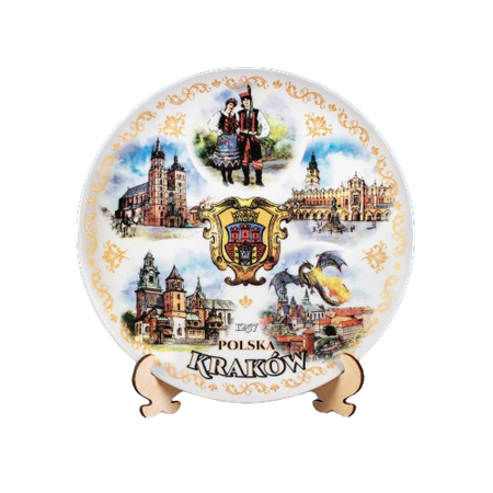 Kraków Talerz Pamiątkowy - Kolorowy Dekoracyjny Talerz Porcelanowy 20 cm - Polska Pamiątka na Ścianę POL-MT-074