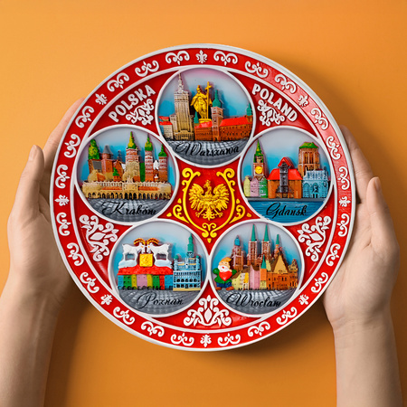Talerz 20cm Polska miasta ceramiczny ozdobny na ścianę ręcznie malowany Suvenix POL-PT-089-2