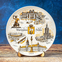 Talerz porcelanowy dekoracyjny 20cm Warszawa złota pamiątka POL-MT-092