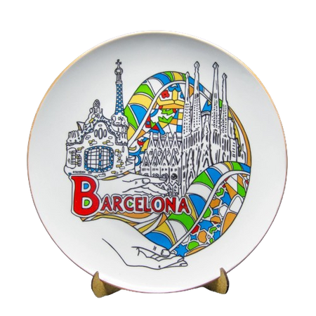 Talerz porcelanowy dekoracyjny Barcelona kolorowy na ścianę 20cm ES-MT-005