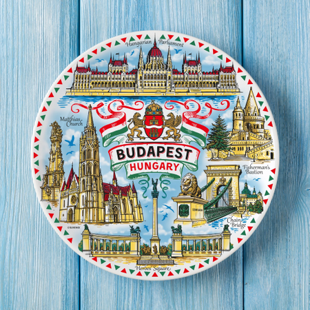 Talerz porcelanowy dekoracyjny na ścianę Budapeszt kolorowy 20cm HUN-MT-011