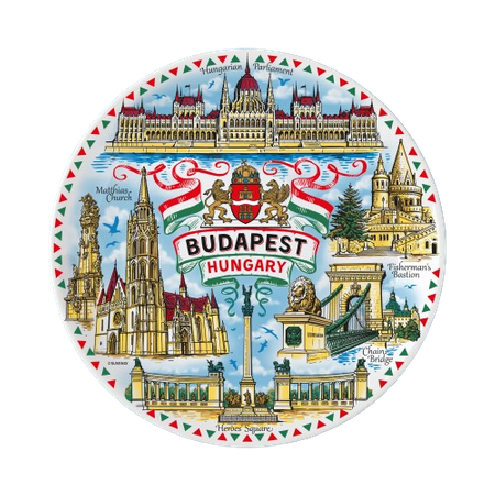 Talerz porcelanowy dekoracyjny na ścianę Budapeszt kolorowy 20cm HUN-MT-011