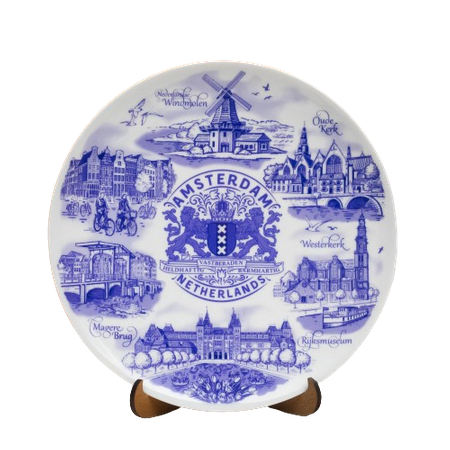 Amsterdam pamiątkowy talerz 20 cm - dekoracyjny porcelanowy talerz na ścianę z holenderskimi motywami NLD-MT-002