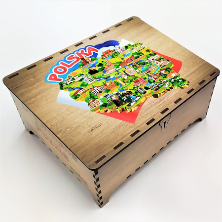 Drewniane Puzzle Mapa Polski – 133 Elementy z Zabytkami i Zwierzętami POL-PZ-001