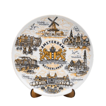 Amsterdam pamiątkowy talerz 20 cm - dekoracyjny porcelanowy talerz na ścianę z holenderskimi motywami NLD-MT-003