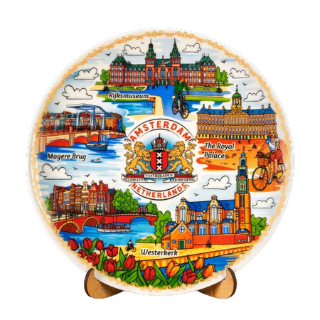 Amsterdam pamiątkowy talerz 20 cm - dekoracyjny porcelanowy talerz na ścianę z holenderskimi motywami NLD-MT-005