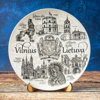 Plate 20cm Vilnius ceramic decorative wall memento from Lithuania Suvenix LTU-MT-003