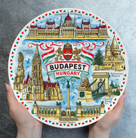 Talerz porcelanowy dekoracyjny na ścianę Budapeszt kolorowy 20cm HUN-MT-011