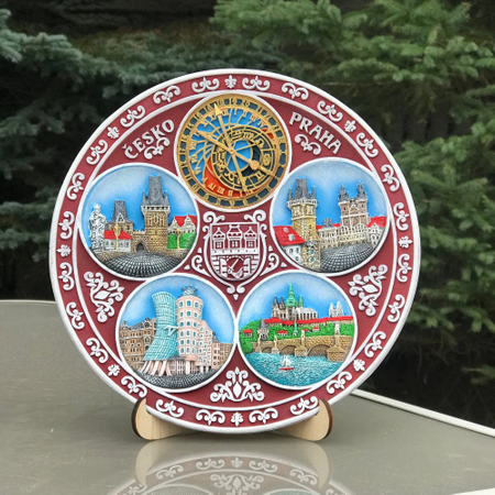 Talerz ceramiczny ręcznie malowany dekoracyjny 20cm czerwona Praga CHK-PT-003