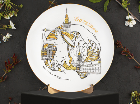 Talerz porcelanowy dekoracyjny złoty Warszawa 20 cm POL-MT-173