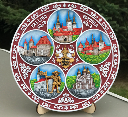 Talerz ceramiczny ozdobny ręcznie malowany 20cm pamiątka z Tallina EE-PT-003