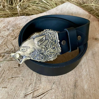 Men’s Black Leather Belt with Solid Brass Fenrir Buckle BB30