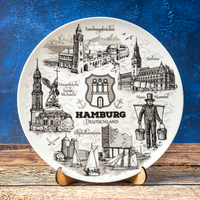 Hamburski Talerz Pamiątkowy - Dekoracyjny Talerz Porcelanowy 20 cm - Niemiecka Pamiątka na Ścianę DE-MT-057