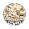 Talerz Lapland. Złoty styl wiszący talerz porcelanowy 20cm Ren i Łoś dekoracyjna pamiątka z drewnianym stojakiem Souvenir z Laponii Finlandia FIN-MT-012