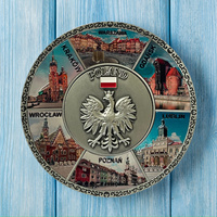 Polen Metall Souvenir Teller 10 cm – 6 Städte & Nationaladler