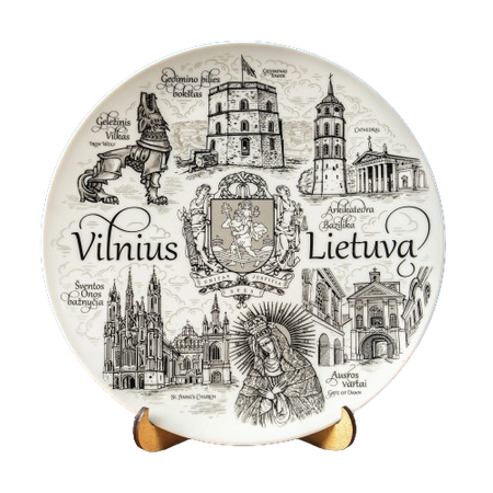 Talerz ceramiczny ozdobny na ścianę Wilna srebrny 20cm pamiątkowy LTU-MT-003