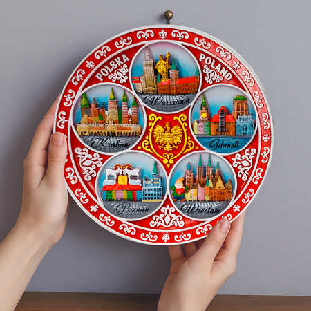 Talerz 20cm Polska miasta ceramiczny ozdobny na ścianę ręcznie malowany Suvenix POL-PT-089-2