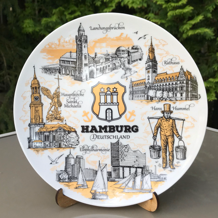 Hamburski Talerz Pamiątkowy - Dekoracyjny Talerz Porcelanowy 20 cm - Niemiecka Pamiątka na Ścianę DE-MT-056