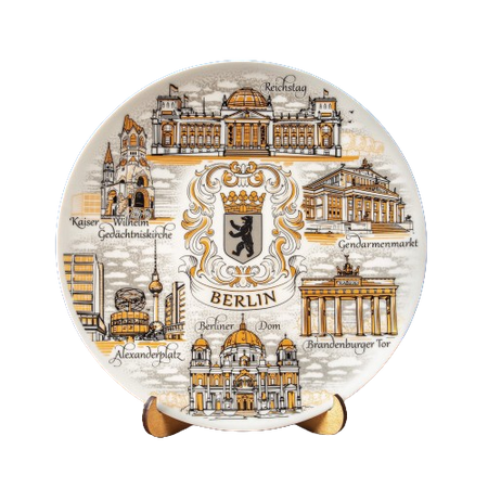 Talerz porcelanowy ozdobny złoty pamiątka z Berlina 20cm DE-MT-101