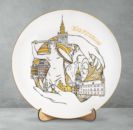 Talerz porcelanowy dekoracyjny złoty Warszawa 20 cm POL-MT-173