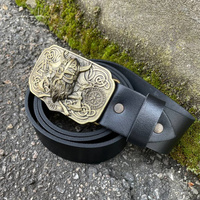 Men’s Black Leather Belt with Brass Odin Buckle BB27