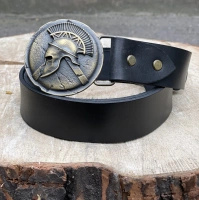 Men’s Black Leather Belt with Solid Brass Centurion Buckle BB37