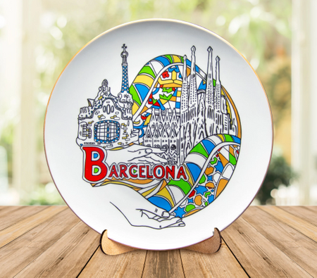 Talerz porcelanowy dekoracyjny Barcelona kolorowy na ścianę 20cm ES-MT-005