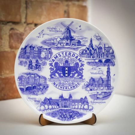 Amsterdam pamiątkowy talerz 20 cm - dekoracyjny porcelanowy talerz na ścianę z holenderskimi motywami NLD-MT-002