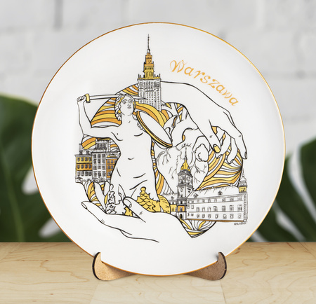 Talerz porcelanowy dekoracyjny złoty Warszawa 20 cm POL-MT-173