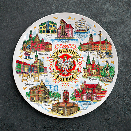 Polski Talerz Pamiątkowy - Dekoracyjny Talerz Ceramiczny 20 cm - Polska Pamiątka na Ścianę POL-MT-191