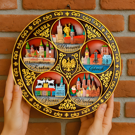 Talerz 20cm Polska miasta ozdobny na ścianę ręcznie malowany POL-PT-091-2