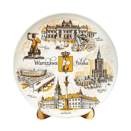 Talerz porcelanowy dekoracyjny 20cm Warszawa złota pamiątka POL-MT-092