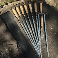 RAM’S HORN – handmade stainless BBQ skewer set in leather case BS36