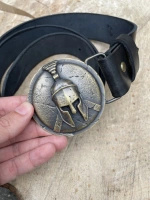 Men’s Black Leather Belt with Solid Brass Spartan Buckle BB35