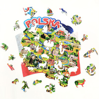 Holzpuzzle Karte von Polen - 133 Elemente mit Denkmälern und Tieren POL-PZ-001